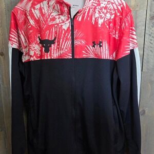 MENS MEDIUM UNDER ARMOUR Light Weight Spring Jacket Full Zip Red & Black Floral